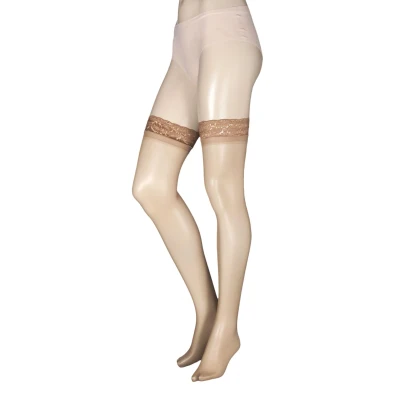 Image of 2 Pair Sherry 24/7 15 Denier Lace Top Hold Up Ladies Medium Charnos