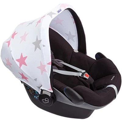 Image of Dooky Hoody Style UV+ Universal Cover (Sun &amp; Rain Protection) for Maxi COSI Cabrio/CabrioFix/Pebble/Citi, Römer ther Baby Car Seats, Pink Stars