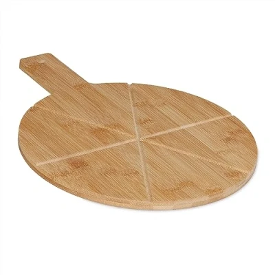 Image of Relaxdays Pizza Board, Bamboo, Ø 30 cm, Serving Platter for Cheese &amp; Fruit, Cutting, with Handle, Round, Natural