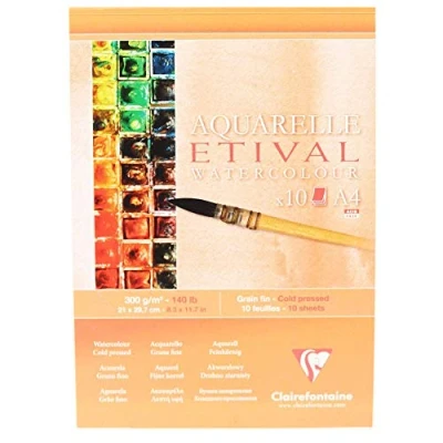 Image of Clairefontaine Ref 96305C Etival Cold Pressed Economical Glued Watercolour Painting &amp; Drawing Pad (10 Sheets of Paper) A4 (29.7 x 21cm) 300gsm Cellulose Art Paper