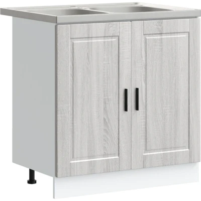 Image of vidaXL Sink Base Cabinet 2 pcs Grey 80 x 46 84.5 cm Engineered wood