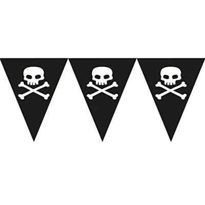 Image of Creative Party Pirate Skull and Crossbones Paper Flag Bunting, 3.7 Meter Length, Black