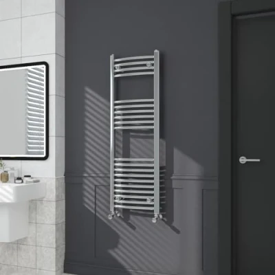 Image of Warmehaus Contemporary Curved Bathroom Heated Towel Rail Radiator Rad 1200 x 400mm Chrome