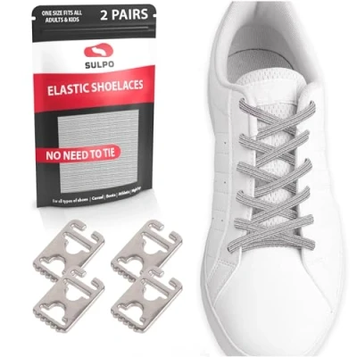 Image of SULPO 2 pairs Elastic laces with metal tip without ties No tie shoe adult and kids for trainers, sneakers, work sports shoes One Size Adjustable