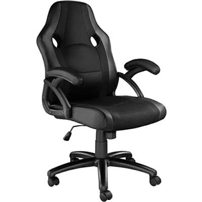 Image of TecTake® Ergonomic gaming Chair Height Adjustable, 360 Degree Rotation, Reclining and Lumbar Support. Made with Breathable Mesh Faux Leather for Console PC Desk black/black