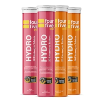 Image of fourfive Hydration Tablets (Berry&amp;Orange) Low Calorie Vitamin Electrolytes, Vegan, Magnesium &amp; Calcium, Sports 4x20 Effervescent
