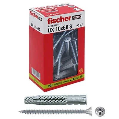 Image of Fischer 542457 Dowel with Screw UX, Grey, 10 x 60 mm, Set of 20 Pieces