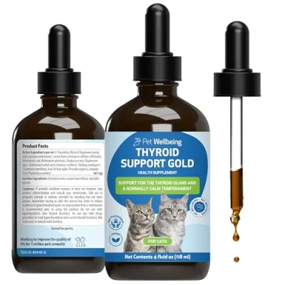 Image of Pet Wellbeing Thyroid Support Gold for Cats Vet Formulated Supports Overactive in Felines Natural Herbal Supplement 4 fl oz (118 ml)