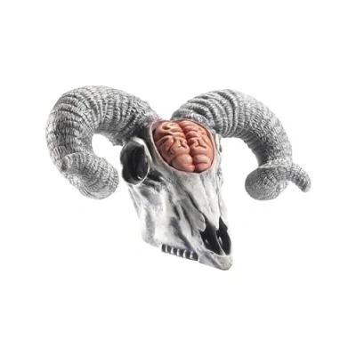Image of Smiffys Latex Rams Skull Prop with Exposed Brain, Natural 33x20x19cm/13x8x7in, Halloween Fancy Dress Accessory, Animal Up decorations