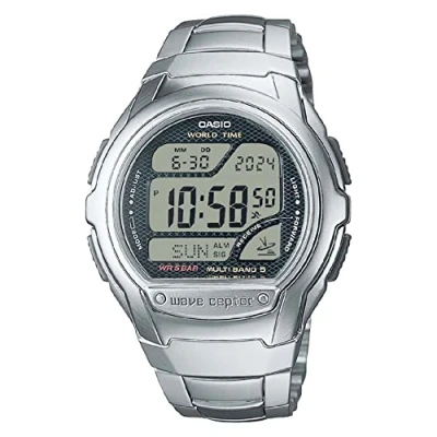 Image of Casio Gents 43.00mm Quartz Watch with Grey Digital dial and Silver Metal Bracelet Strap WV 58RD 1AEF