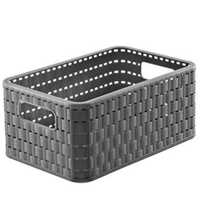 Image of Rotho, Country, Storage box 6l in rattan look, Plastic (PP) BPA anthracite, A5/6l (28,0 x 18,5 12,6 cm)