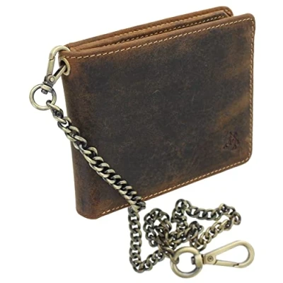 Image of VISCONTI Leather Biker Wallet with Security Chain RFID Plus Tap and Go CHN Oil Tan