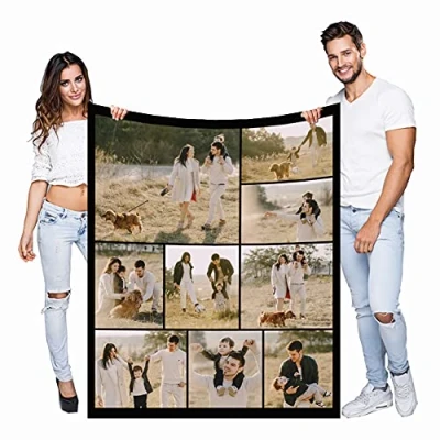 Image of Haisimiery Personalised Photo Fleece Blanket Customized Throw with Picture Birthday Wedding Gift for Adult Baby Pet (09 photos, 50x60 (120x150cm))