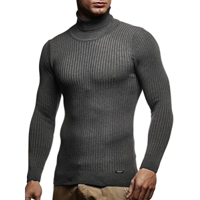 Image of Leif Nelson Men&#039;s Pullover Knit Sweater fine Turtleneck LN 1670 Anthracite X Large