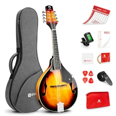 Image of Vangoa A Style Mandolin Musical Instrument Sunburst, 8 String Acoustic with Tuner, Strings, Bag, Picks