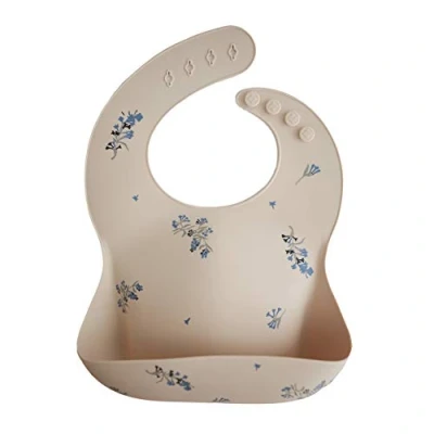 Image of Mushie Baby Silicone Bib Adjustable Fit Waterproof Bibs Easy Wipe Feeding 4 Sizes with Deep Front Pockets 100% BPA and Phthalate Free (Lilac Flowers)
