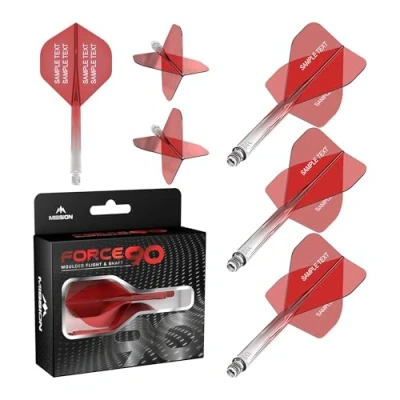 Image of Mission Darts Force 90 Personalised Integrated Precision Moulded Dart Flight And Shaft System, Highly Durable Combined Flights Stems Standard No.2. (Transparent Red, Tweenie)