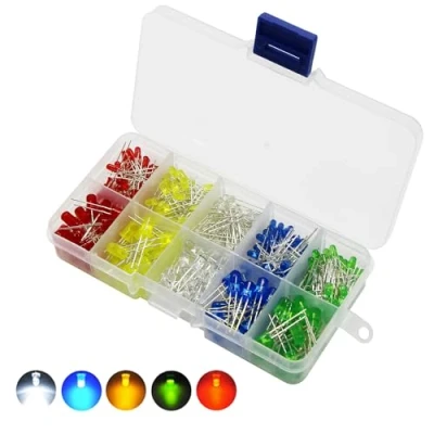 Image of 200pcs 5mm 2pin LED Light Emitting Diodes Round Head Lamp Resistor Assorted Kit,DIY, Lamps,5 Colors