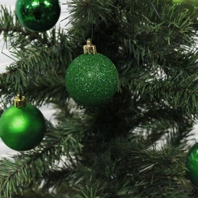 Image of Christmas Shatterproof Baubles 10 Pack 60mm Tree Decoration Dark Green glitter, matte, and shiny 0549