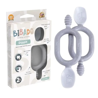 Image of Bibado Weaning Spoons 2 Pack Baby Led Spoon for Self Feeding, Dual Ended Cutlery Oral Sensory Development and Teething Gums Ergonomic Handles Control Dippit Mist