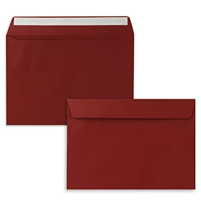 Image of 50x envelopes DIN C5 dark red (red) 16.2 x 22.9 cm self adhesive elegant for large invitations and cards birthdays or weddings
