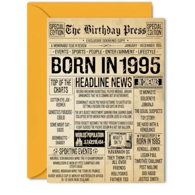 Image of 30th Birthday Card for Women Men Bday Press Newspaper 1995 Happy 30 Cards Son Neighbour Colleague Auntie Daughter Brother, 5x7 Inch Greeting