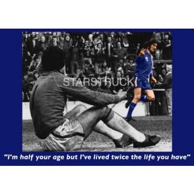 Image of Cardiff City FC legend Robin Friday Giving the V Sign to Goalie 1977 Exclusive A4 Print