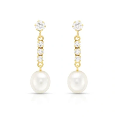 Image of Carissima Gold Women&#039;s 9ct Yellow Cubic Zirconia and Pearl Drop Earrings