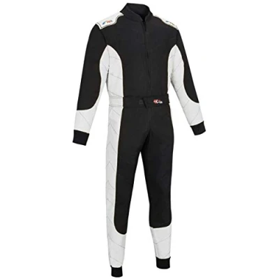 Image of Adult Kart Racing Suit Race Rally One Piece Polycotton Karting (Black &amp; White, XXXXL)
