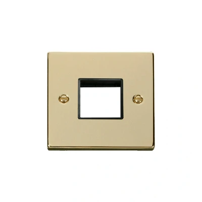 Image of Click Deco 1 Gang MiniGrid Twin Aperture Unfurnished Plate Polished Brass Black Inserts