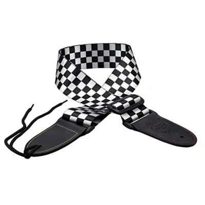 Image of HilerPunk Guitar Strap,Adjustable Electric/Acoustic/Guitar/Bass/Ukulele/Classical Straps, PU leather&amp;Polyester Checkered Strap