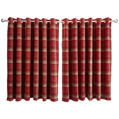 Image of Sundour Carnoustie Eyelet Ring Top Curtains 90x54 Red, Polyester, 90 x 54