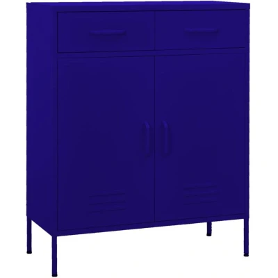 Image of vidaXL Storage Cabinet with Adjustable Shelves, Navy Blue, Durable Steel Construction, 80x35x101.5 cm for Living Room