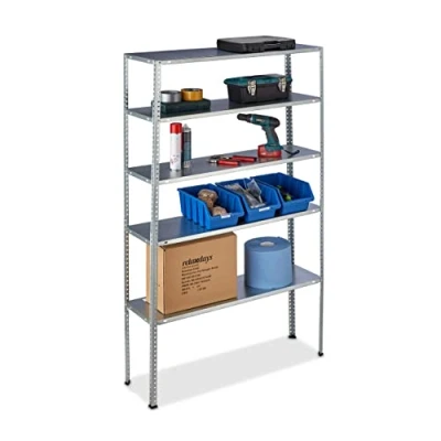 Image of Relaxdays Heavy Duty Unit, Max. Load 250 kg, 5 Shelves, 185x100x30 cm, Garage Storage, Galvanised Steel, Silver