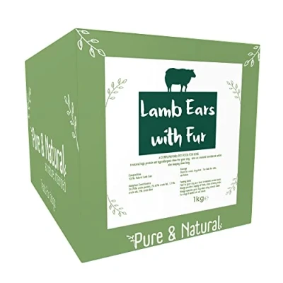 Image of Pure &amp; Natural Lamb Ears with Hair Dog Chew Natural, High Protein, Low Fat, Hypoallergenic, Promotes Dental Health, Ideal for All Ages 1kg Bulk Box