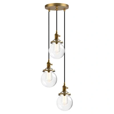 Image of Phansthy Vintage Industrial Pendant Lights with Switch 3 Chandelier Flush Mount Light Globe Glass Shade E27 Edison Hallway Fixtures Ceiling Hanging Lamps for Living Room (Antique)