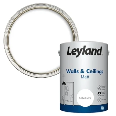 Image of Leyland Walls and Ceilings Paint Matt, Brilliant White, Coverage 13m2 per Litre 5L