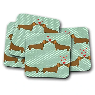 Image of 4 Set Cute Dachshund Dogs Coaster Sausage Dog Love Heart Puppy #13131