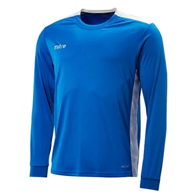Image of Mitre Men Charge Long Sleeve Football Match Day Shirt Royal/White 2X Large/50 52 Inch