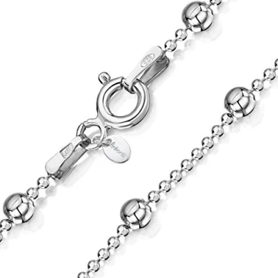Image of Amberta 925 Sterling Silver 3.2 mm / 1.1 Ball Chain Necklace Size: 16 18 20 22 24 inch 40 45 50 55 60 cm (18inch/45cm)