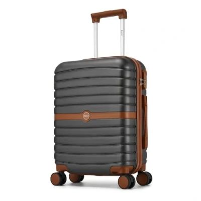 Image of Kono Cabin Suitcase 55x40x20 Lightweight ABS + PC Hard Shell Carry On Trolley Case Small Travel Hand Luggage with 3 Digit Combination Lock Spinner Wheels (Grey/Brown)