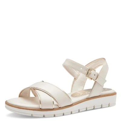 Image of Marco Tozzi Womens Buckle Sandals White Leather Size UK 7