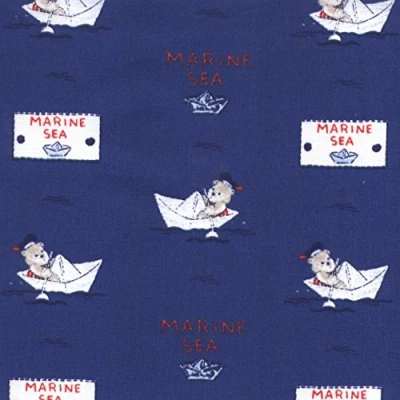 Image of Rower Teddy Bears Fabric (Blue, White &amp; red) &#039;Baby Sailor&#039; Collection Mini Design French Cotton 140CM / 55&quot; Wide Per Half Metre