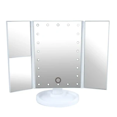 Image of NSA Tri fold Vanity Mirror, Touch Switch Adjustable Brightness with 21 LEDs and 2X/3X Magnification, Portable Makeup Mirror Beauty, Dual Power Supply.