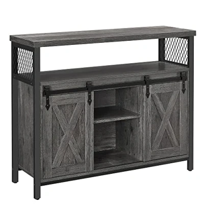 Image of VASAGLE Sideboard, Kitchen Cabinet, Storage Cupboard, with 2 Sliding Barn Doors, 33 x 100 80 cm, Adjustable Shelves, for Living Room, Stone Grey and Ink Black LSC092B04
