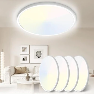 Image of Yexati 30CM Bathroom Light 24W 3200LM 6000K/4000K/3000K IP54 Waterproof Lights Ceiling, Ultra Thin Round Flush Ceiling for Kitchen Bedroom Toilet Porch Hallway Living Room Office 4 Pack