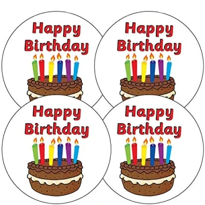 Image of 225 Scented Chocolate Motivational Childrens Pupils School Teachers Happy Birthday Cake Reward Stickers 32mm Primary Teaching Services