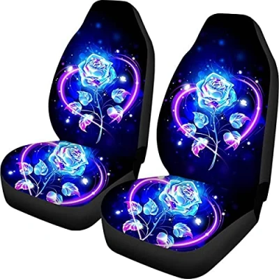 Image of Biyejit Blue Neon Rose Front Car Seat Cover Vehicle Bucket Seats for Accessories SUV Van Sedan Soft 2 Piece