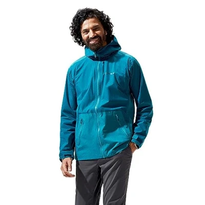 Image of Berghaus Men&#039;s Deluge Pro Waterproof Shell Jacket Adjustable Durable Coat Rain Protection, Deep Ocean/Jungle Jewel, L