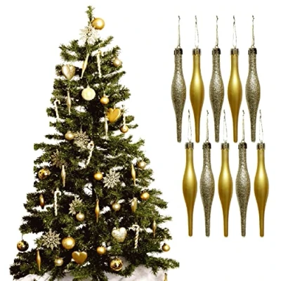 Image of Simply Products 10 Droplet Baubles Great Christmas Tree Decoration, Matte &amp; Glitter Icicle (Gold Matte)